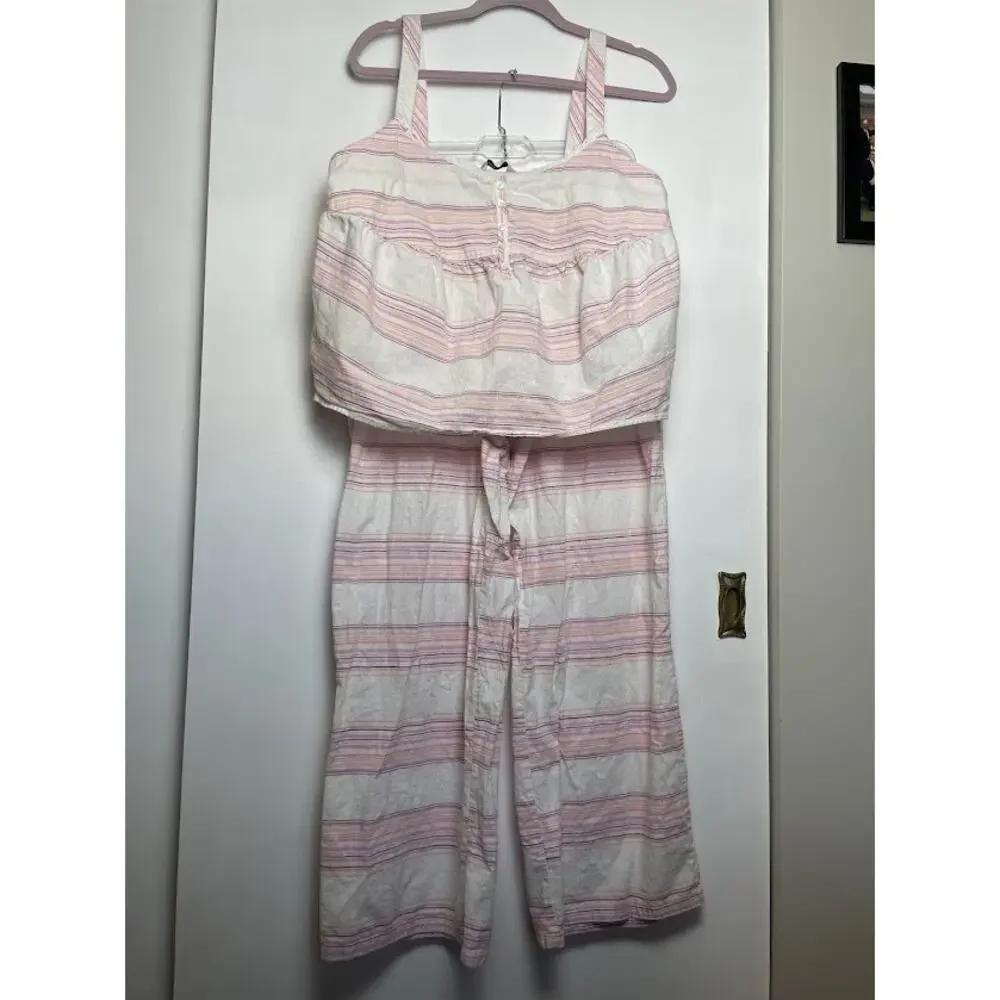 Striped Pajama Set Womens Size Large Tank Top and Wide Leg Pants‎ Cotton Set